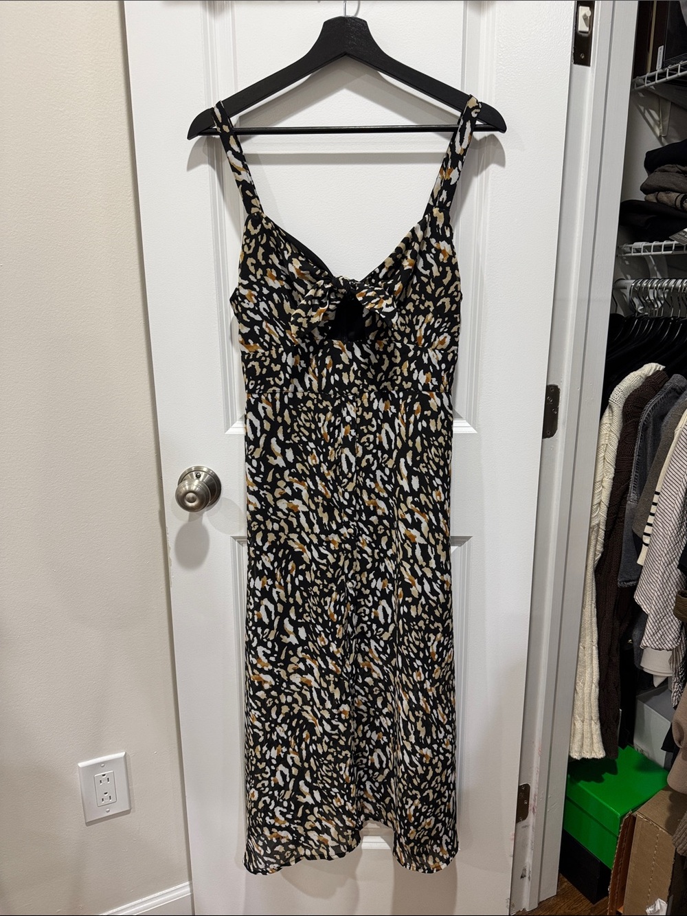 Forever 21 Black Animal Print Slip Dress with Knot Front